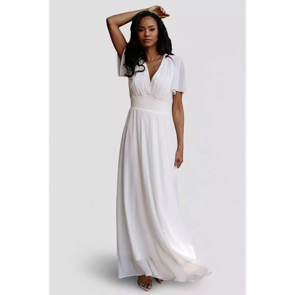 Baltic Born White Maxi Dress with Smocked Waist